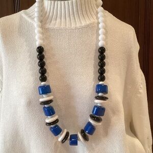 Blue, White & Black Chunky Bead Necklace